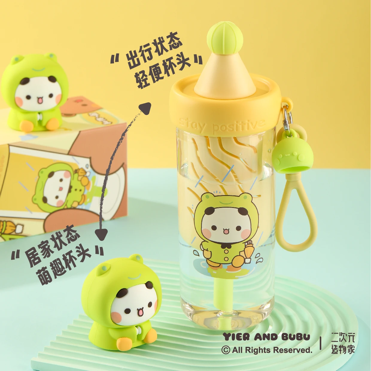 

650 мл соломенная чашка с рисунком панды Иер и бубу, милый портативный контейнер для воды, сока для офиса и студентов, пластиковая чашка для заваривания чая