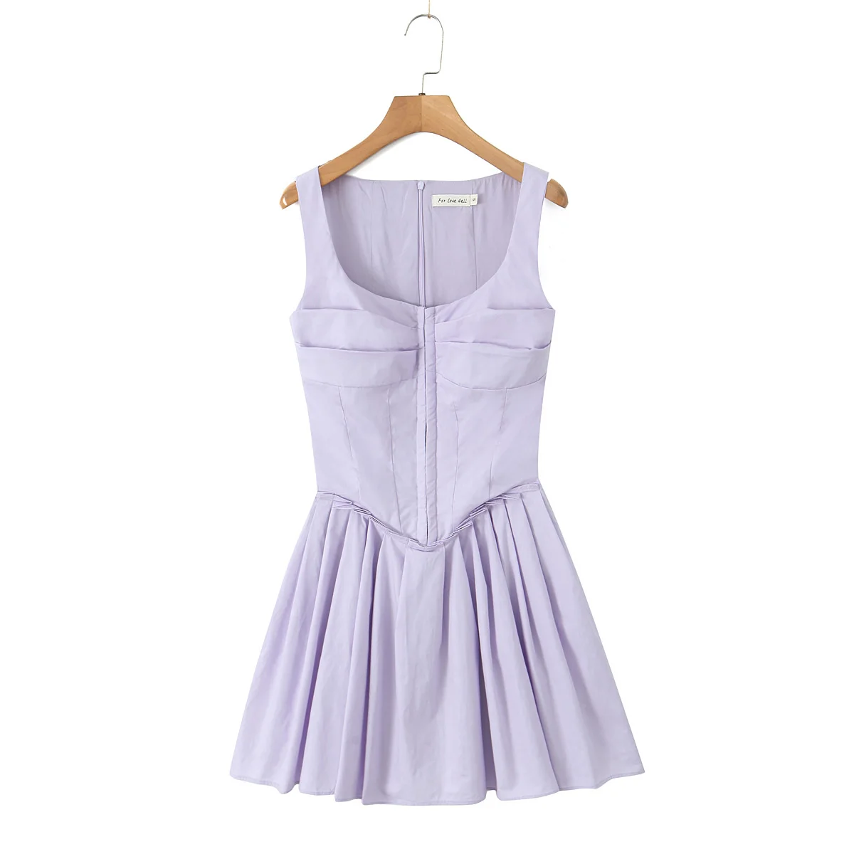 2024 Sexy Lavender Metal Hook Button Low Waist Mini Tank Dress Women Sleeveless Ruched Pleated Hem Swing Party Robe Vestidos