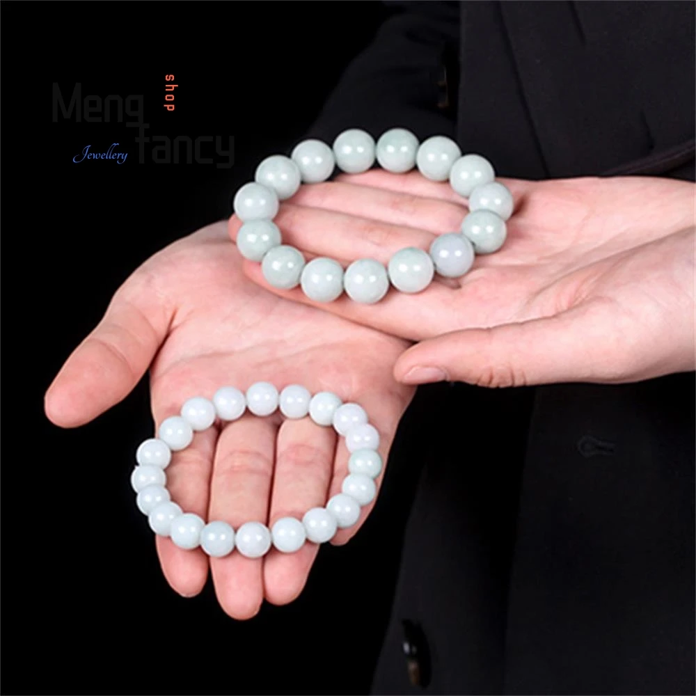 Natural Myanmar A-goods Jadeite Green White Bracelet Ice Jade Couple Exquisite Handicraft Simple Luxury Quality Fashion Jewelry