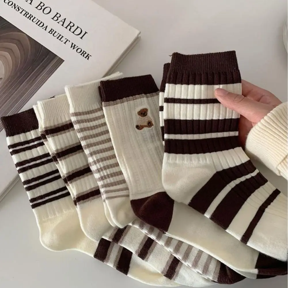 

Retro Cotton Stripe Socks Double-layer Knitted Seamless Socks Japanese Style Thickened Slouchy Socks For Women Girls