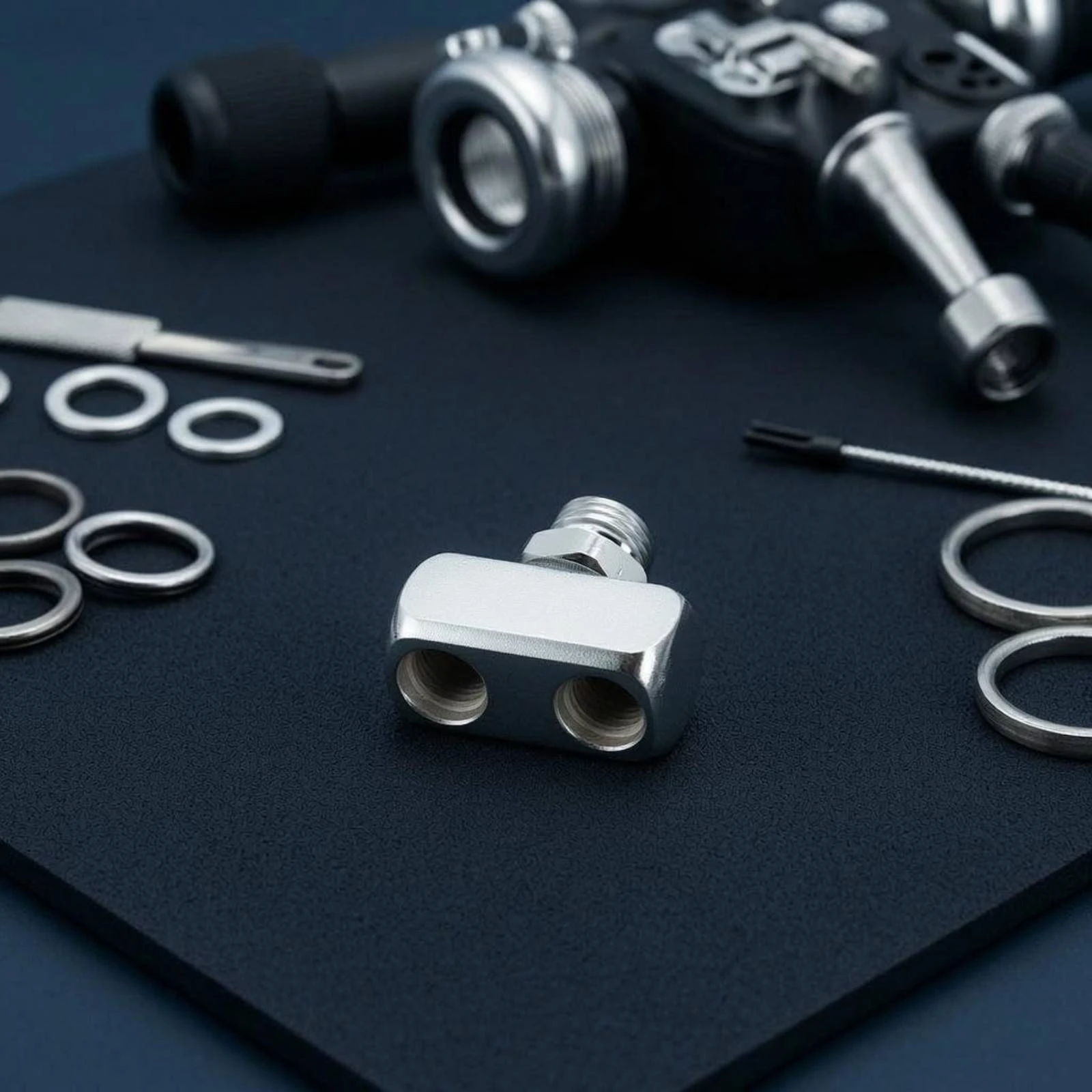 

Low-Pressure Splitter Adapter Plated Metal Finish Dive Regulator Splitter Threaded Regulator Connector Rounded Edges