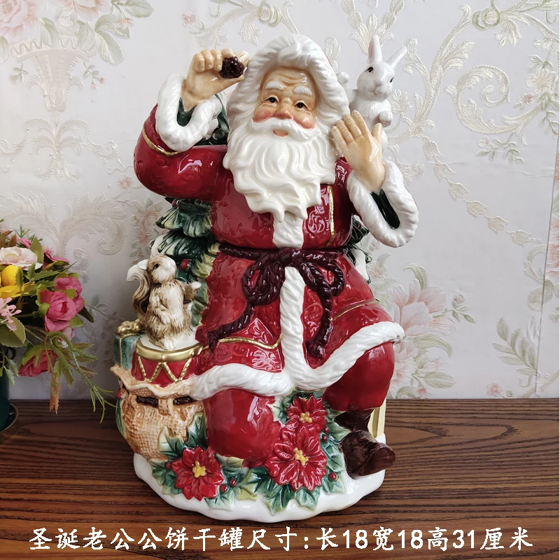 Christmas Ceramic Sculpture Santa Claus Candy Storage Jar, Home Decor, Living Room Dried Fruit Tea Jar, Kitchen Food Container