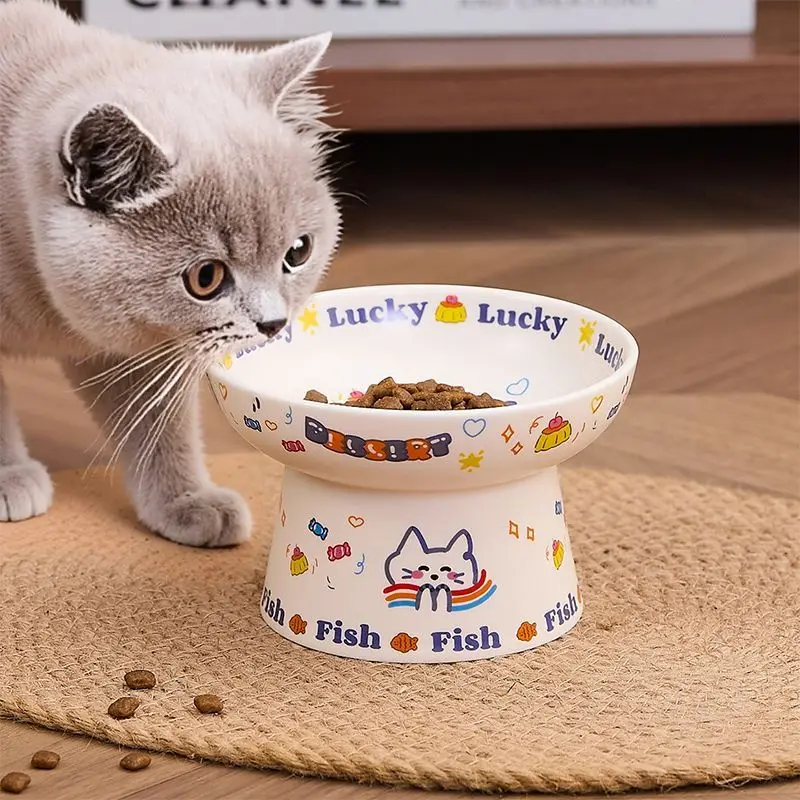 

Cartoon Japanese Anti-black Chin Cat Food Ceramic Basin Bowl High Eating Drinking Water Protect Cervical Spine Large Diameter