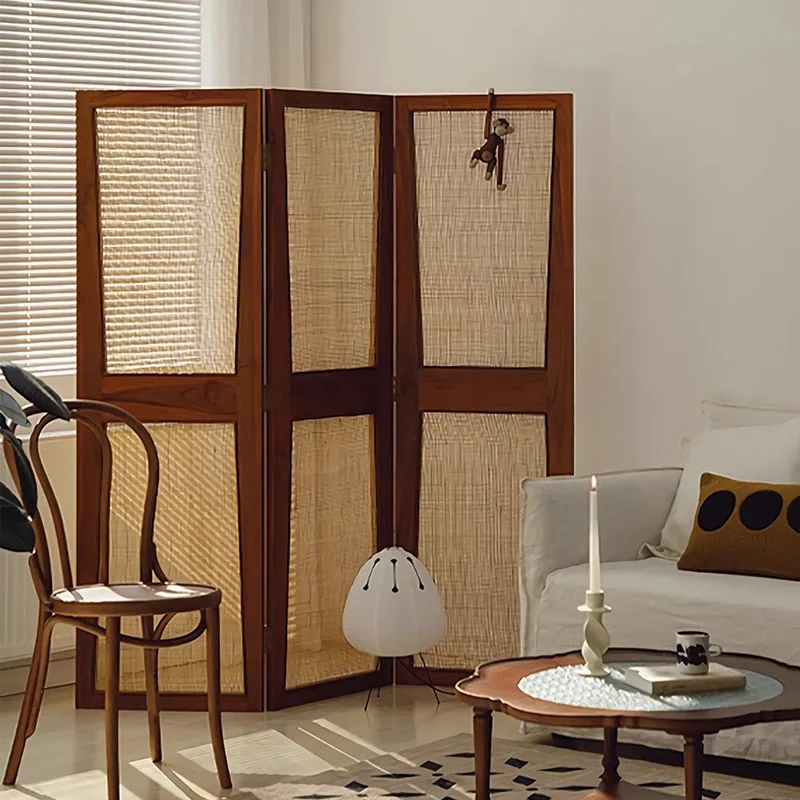 Screen solid wood medieval folding imported rattan teak mobile partition entrance living room B & B