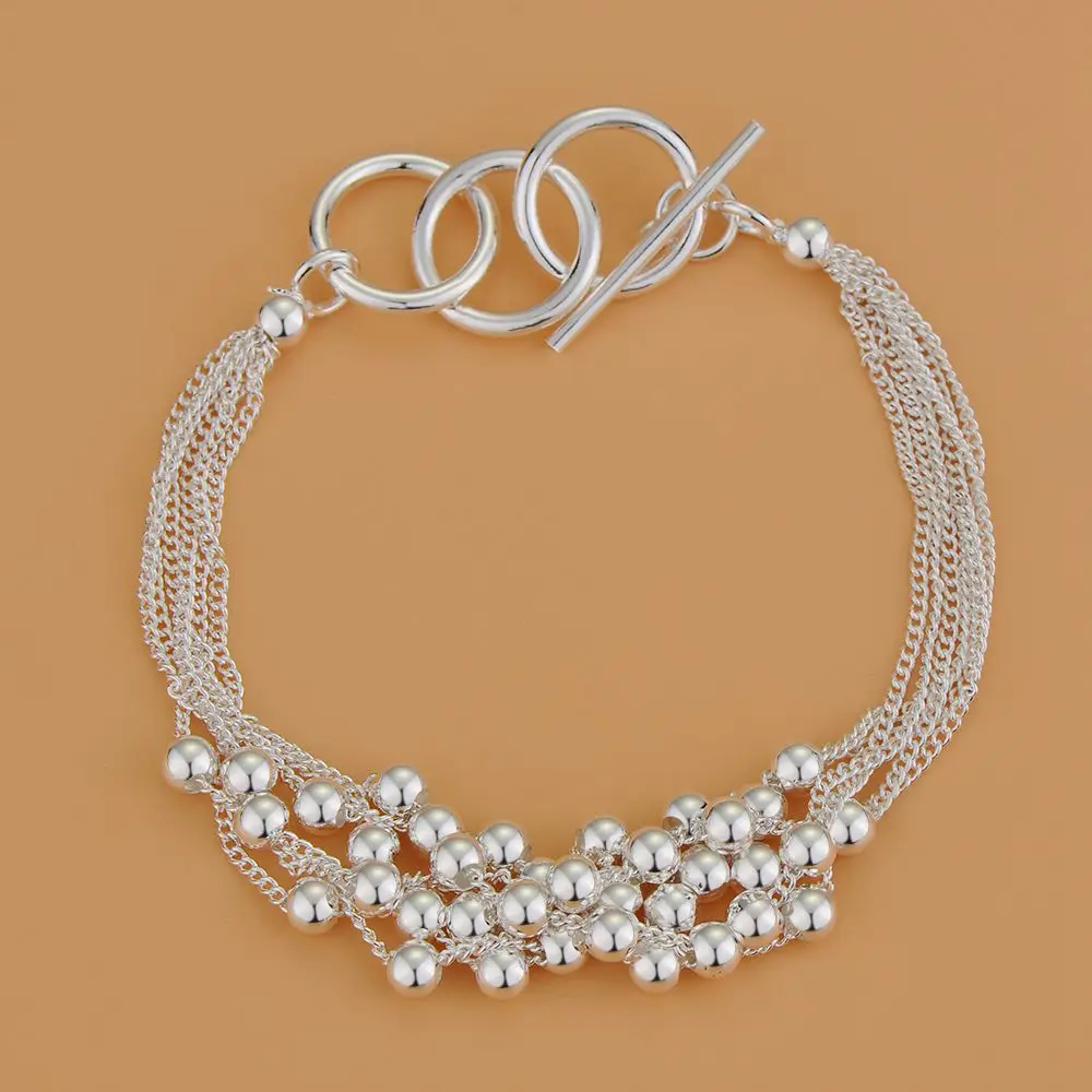 

New 925 Sterling Silver Bracelets Beads chain for Women Men Wedding Jewelry Engagement Charm Simple Party Fashion Gift