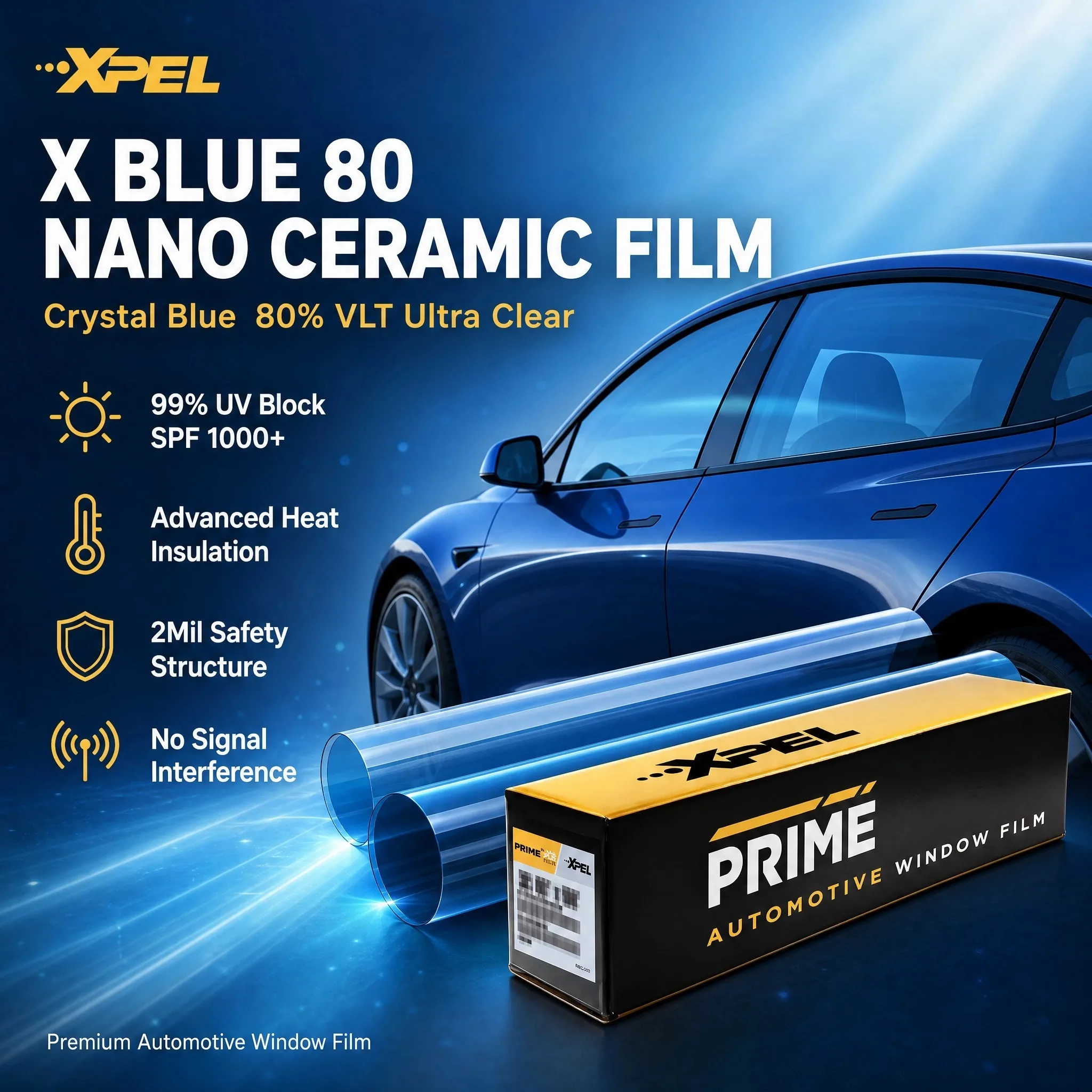 XPEL X BLUE Topkwaliteit Ultra HD 0,5x3M IR99% Hittebestendige Privacybescherming Nano Keramische Zonnefolie voor Auto