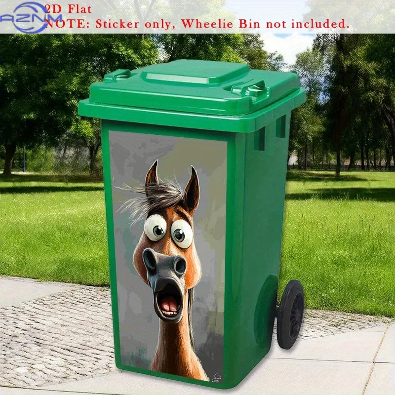 Funny Cartoon Horse Trash Can Sticker - Large Expressive Eyes Peel & Stick Decal, Removable Self-Adhesive PVC Decoration for B