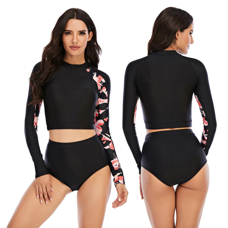 

Women's Split Surfing Suit, Long Sleeve Swimwear, Sunscreen Swimwear, Aoni Flower5559