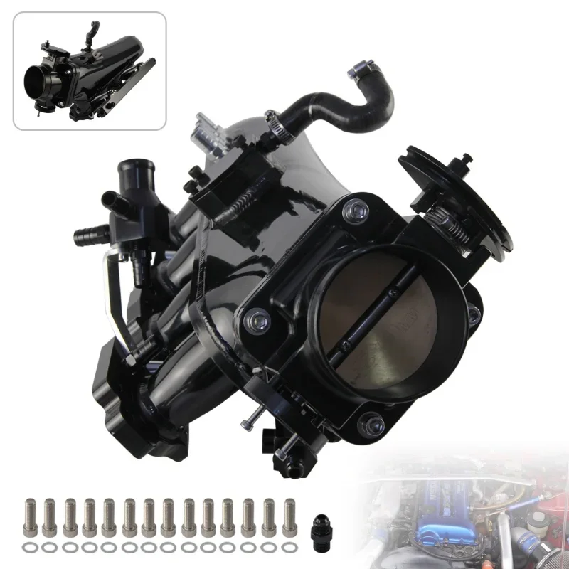 Aluminum Intake Manifold w/ Fuel Rail 80mm Throttle Body Kit Nissan Silvia S14/S15 SR20DET Engines Black/Silver