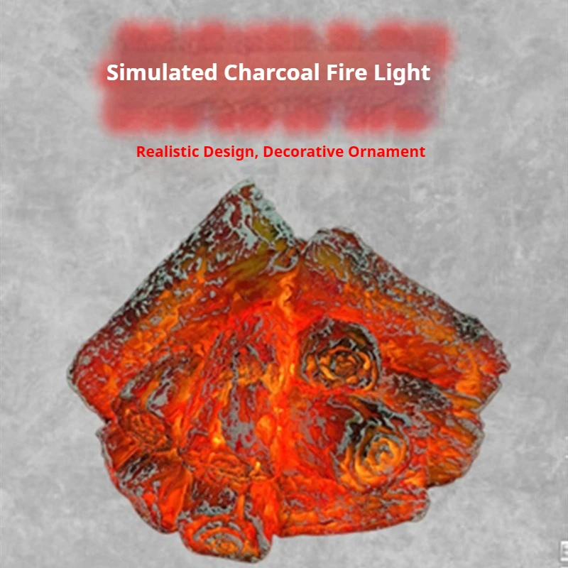 Resin Simulation Charcoal Flame LED Night Light Modern Simple Battery Powered Scene Prop Ornament