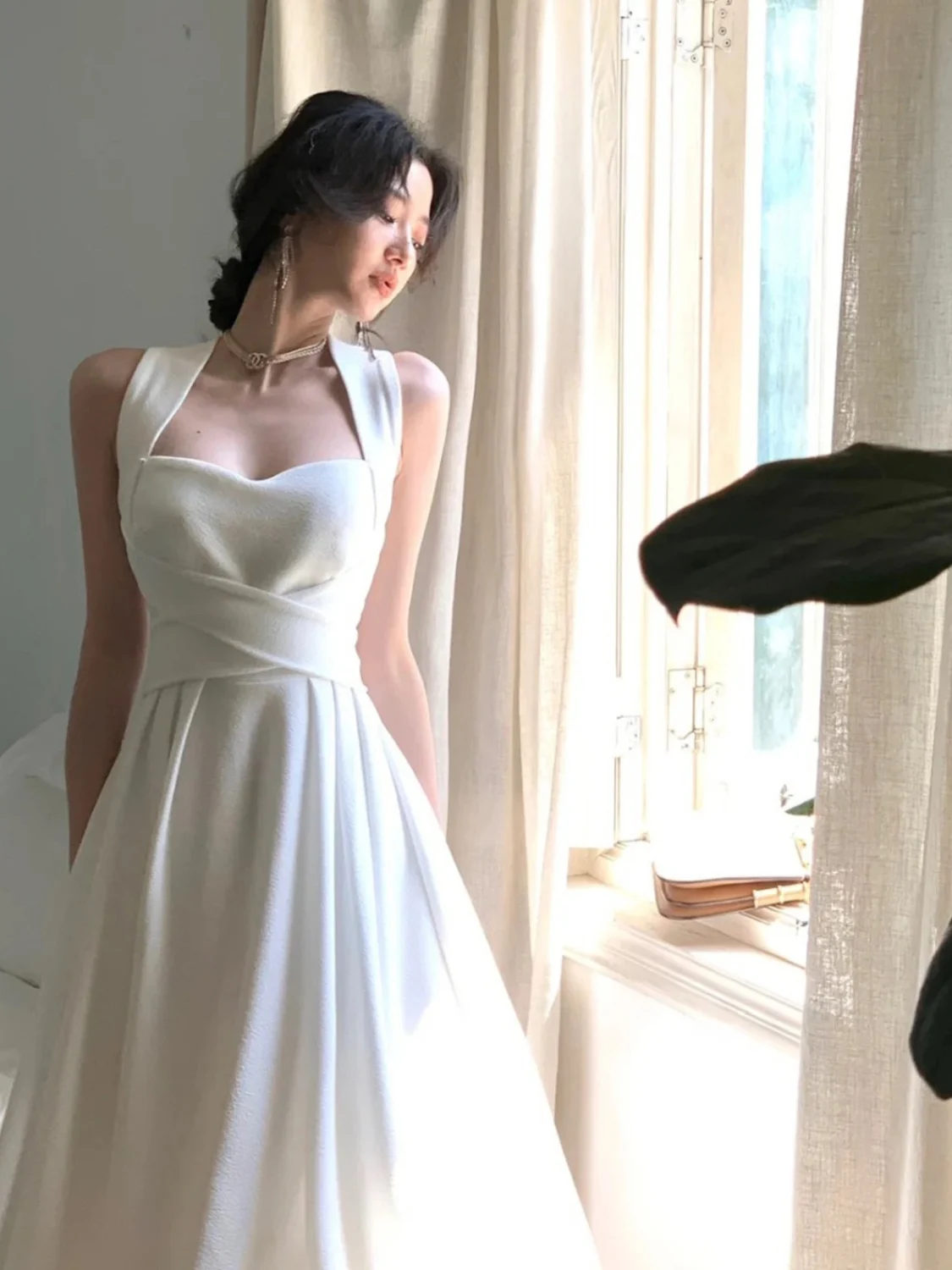 Robe blanche d'été pour femmes, nouvelle jupe trapèze douce, croisée, nouée, taille haute, longue, dr coréen, pour les déplacements, douce, moyenne et élastique