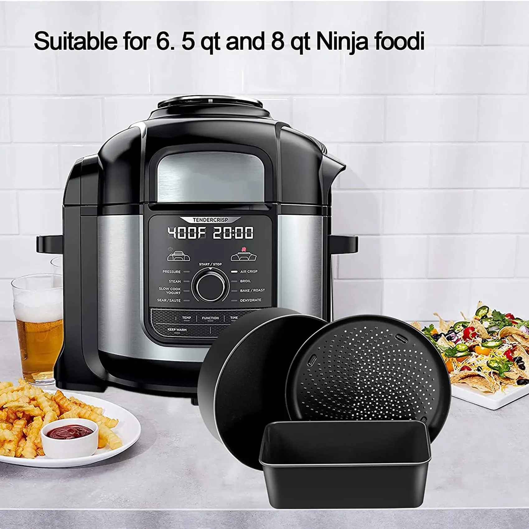 Ninja Foodi Air Fryer Acessórios Kit, revestimento antiaderente, máquina de lavar louça segura, 6, 5 QT e 8 QT