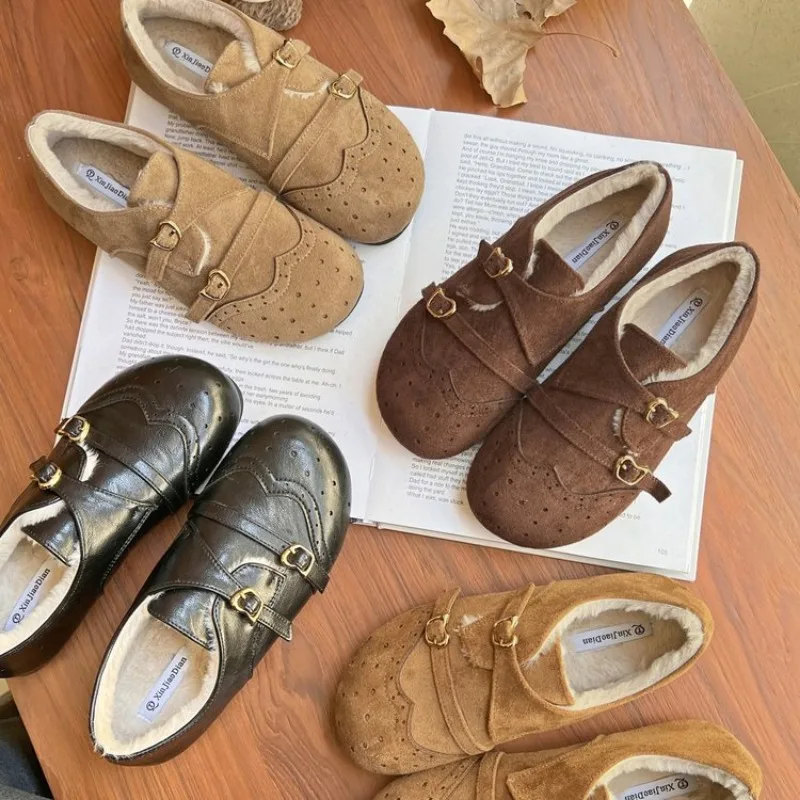 

New Brown Round Toe Flats Shoes Women 2026 Faux Suede Lace Up Flat Shoes for Woman Plus Size 40 Soft Walking Casual Shoes Female