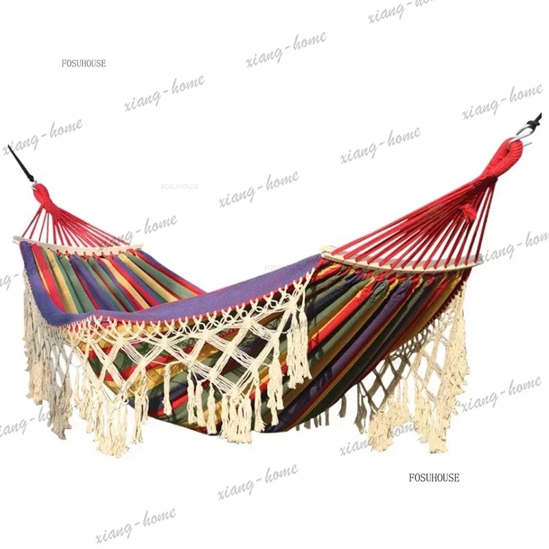 LSCreative Tassel Hammock Outdoor Swings Nordic Outdoor Furniture Anti-rollover Adult Indoor Canvas Bed Home Portable Camping Be