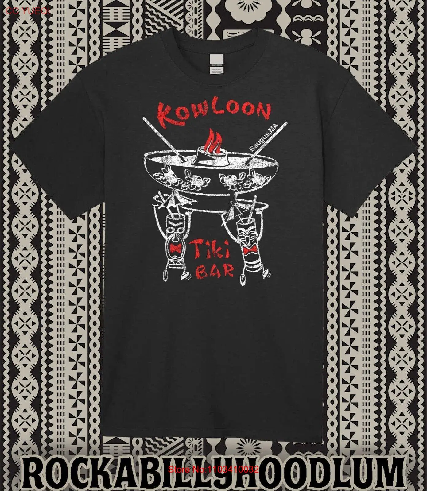 Retro Tiki Art Tee T Shirt 100% Cotton Bar Mug Restaurant Kowloon Saugus MA