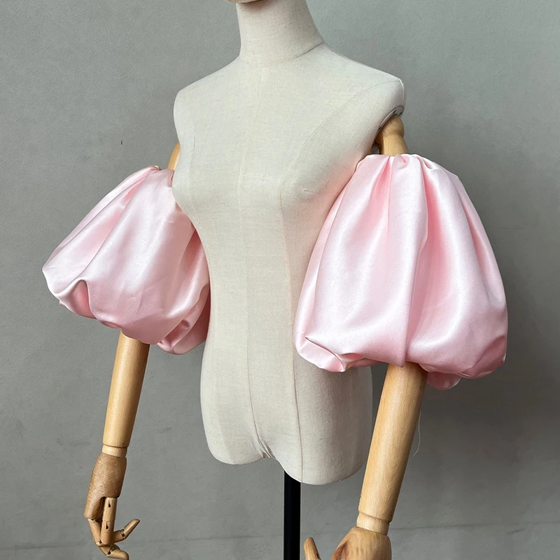 ふわふわの半袖、無地、エレガントなパーティー、花嫁、ウェディングドレス用装飾アクセサリー、取り外し可能なゆったりとしたランタン型アームスリーブ