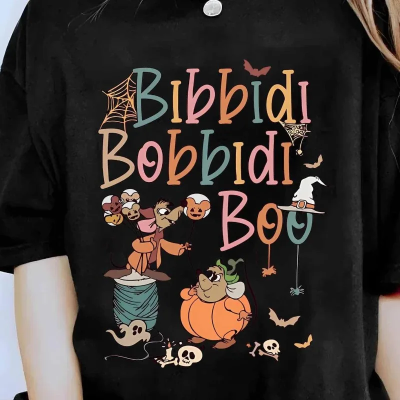 

Disney Cinderella Bibi Di Popo Women's T-shirt Halloween Pattern Pure Cotton Four Seasons New Style Couple Fashion Street Wear