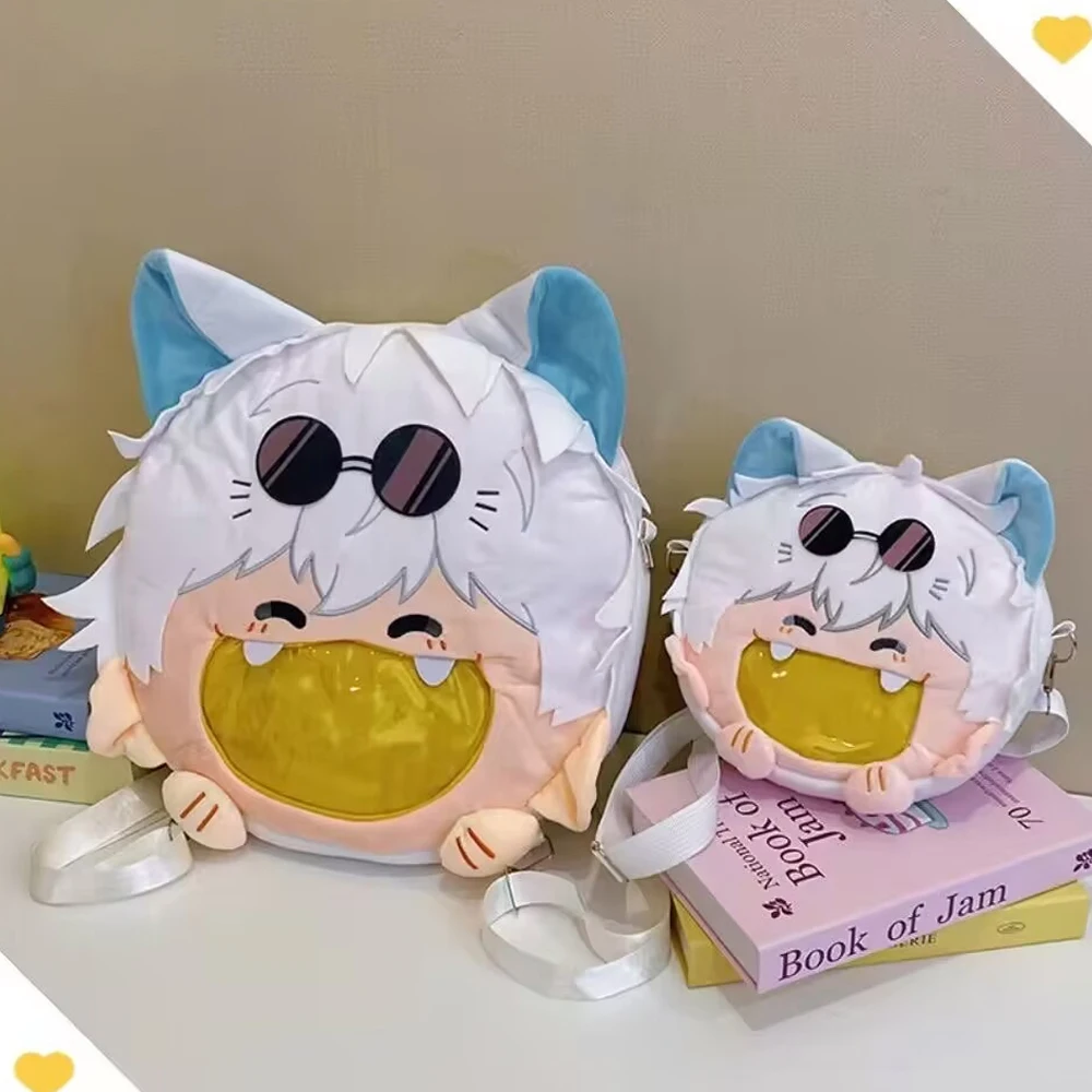 

Аниме Gojo Satoru, рюкзак для косплея, плюшевая сумка на плечо, белая сумка с мультяшной фигуркой, мягкие сумки через плечо, аксессуары унисекс, реквизит