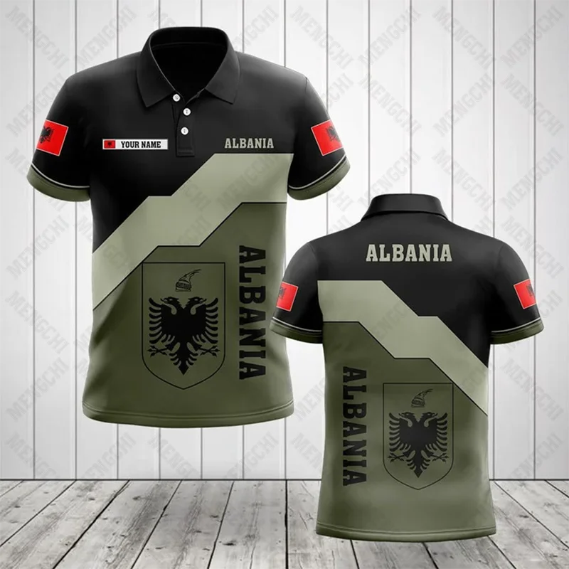 Albania Flag Graphic Uniform Custom Name Polo Shirts Summer Casual Streetwear Men\'s Fashion Loose Jersey Plus Size Sportswear