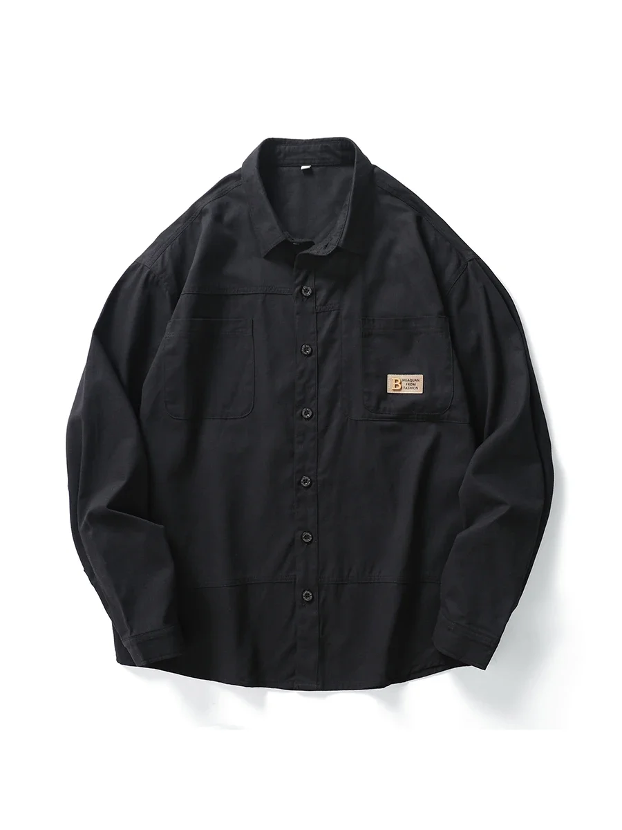 MAINKUL Men's Long Sleeve Oversized Cotton Shirt Black 5XL 3