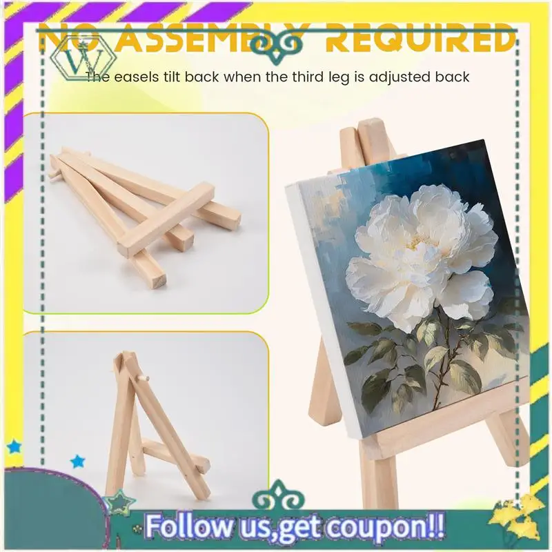 NEW 14Pcs Mini Canvas And Easel Brush Set, Canvas 4X4 Inch, Pre-Stretched Canvas, Mini Painting Kit, Kids Painting Party