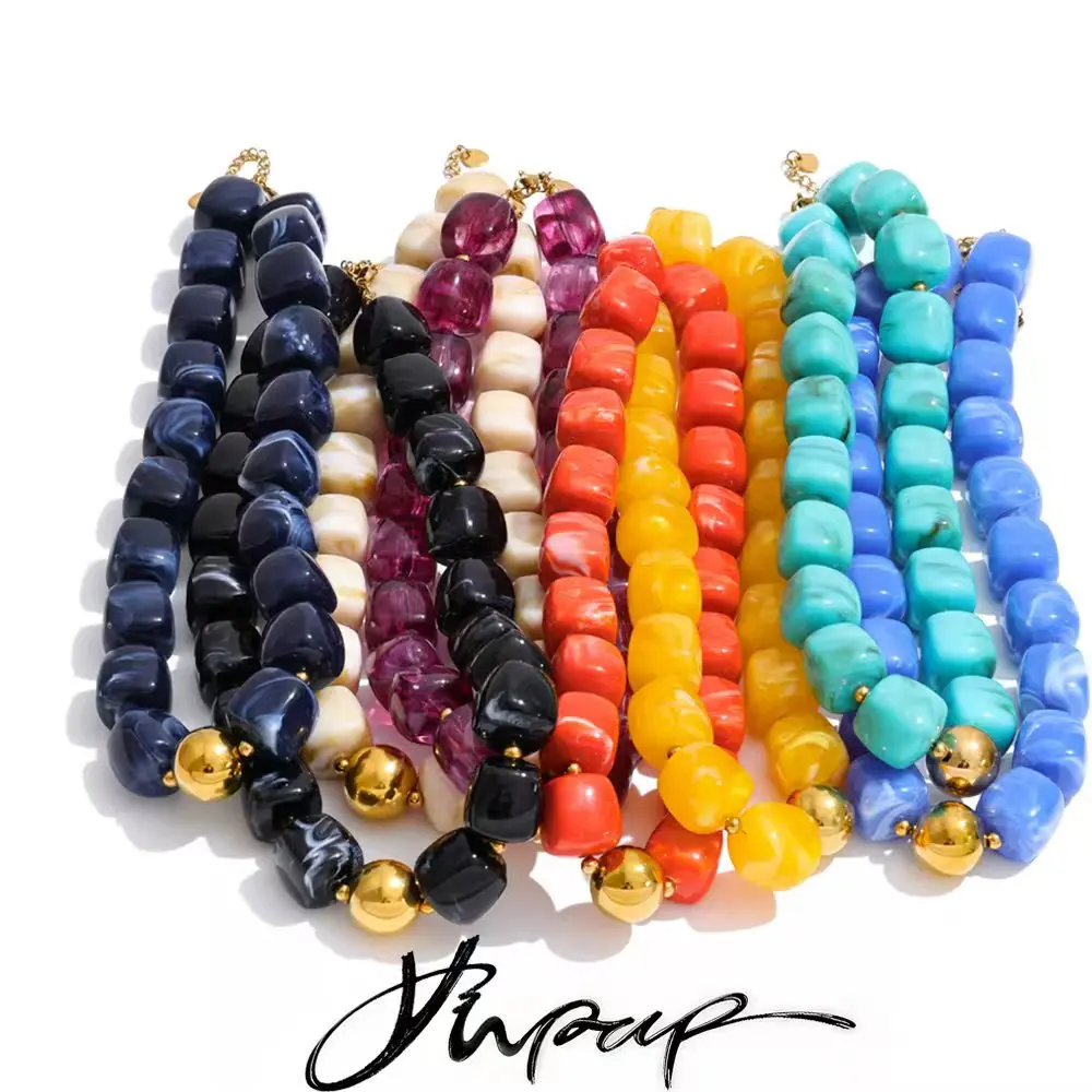Yhpup Hot Style Handmade Jewelry Acrylic Resin Beads Chain Necklace Bracelet Stainless Steel Spring Summer Statement Accessories