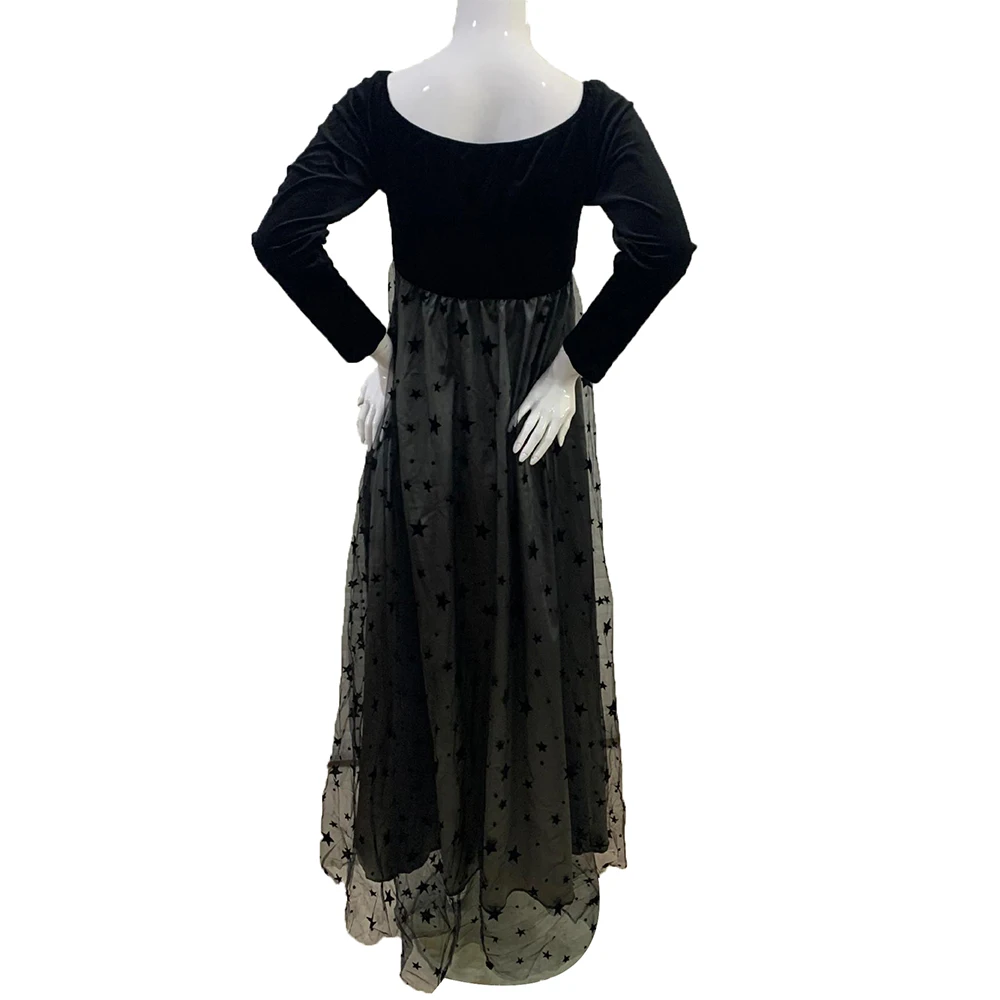 فستان حمل فاخر أسود مخملي لالتقاط الصور بدون أكتاف على شكل نجمة شبكية فستان ماكسي أنيق للحمل ملابس استحمام للأطفال #2