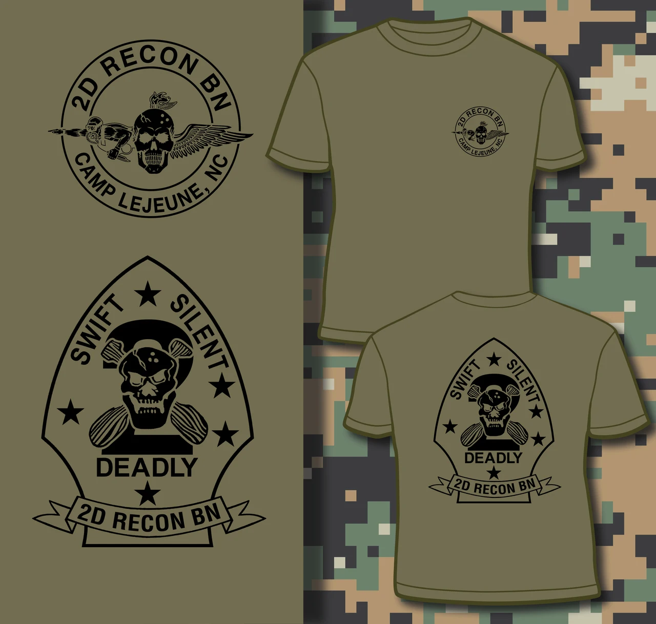 Camp Lejeune, NC. US Marine Corps 2nd Recon Battalion T Shirt. Short Sleeve 100% Cotton Casual T-shirts Loose Top Size S-3XL