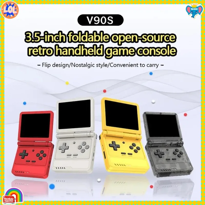 Powkiddy V90s Retro Flip Handheld Game Player 3.5 Inch New Foldable Console Open-Sourse Mini Video Player Pocket Handheld Gift