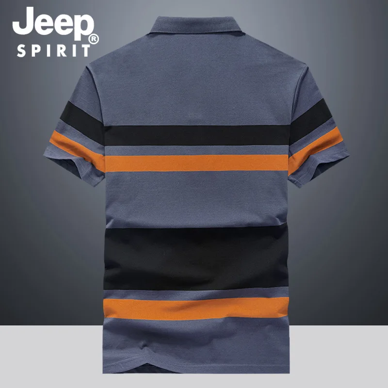 Jeep spirit verão camisa polo masculina listra manga curta lapela algodão casual moda respirável e confortável meia manga roupas