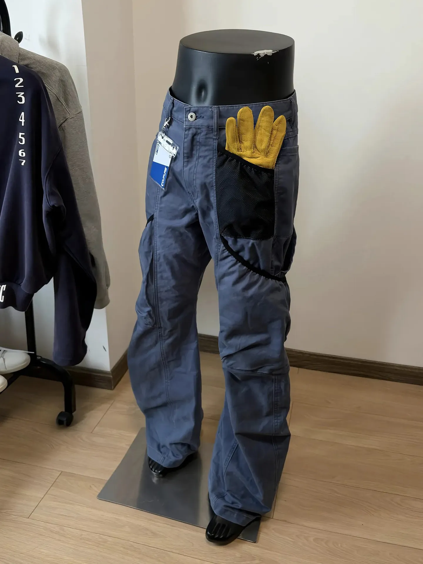

Men's Workwear Pants Straight Leg Vintage American Gardener Multi-Pocket Knife Design French Work Blue Spring Fashion Jeans