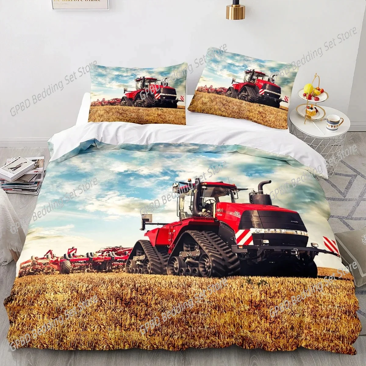 

Fashion Tractor Kart 3D Bedding Set Duvet Cover Pillowcases Single Twin Full Queen King Size Home Decor Quilt Boys Gift
