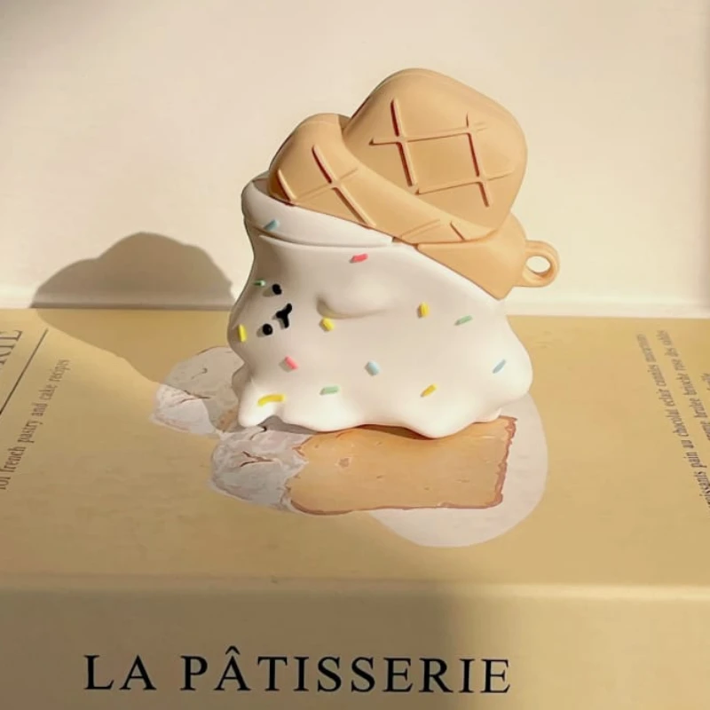 علبة كرتون لطراز الآيس كريم حافظة واقية لسماعات AirPods ، حافظة ثلاثية الأبعاد لطيفة ، غطاء حماية من السيليكون الناعم الجميل ، 1 ، 2 ، 3 Pro ، 2rd علبة شحن