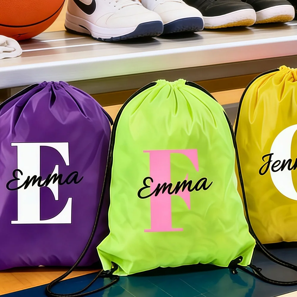 Custom Name Drawstring Backpack, Personalized Gym Sack Bag Reinforced Bottom Drawstring for Sport Travel School Birthday Gift