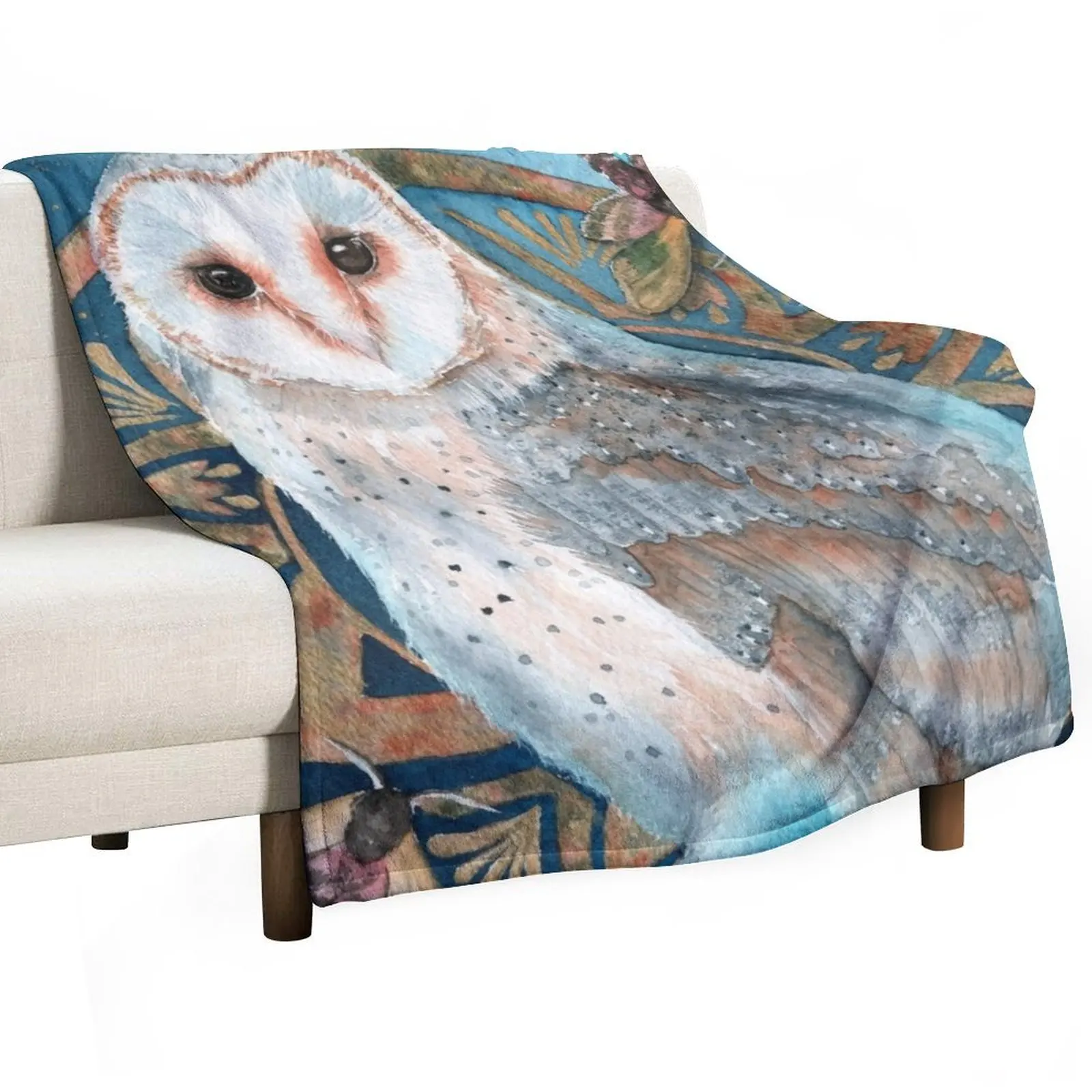 Watercolor barn owl with two hawkmothes Throw Blanket Blankets Sofas Of Decoration Large Softest Blankets