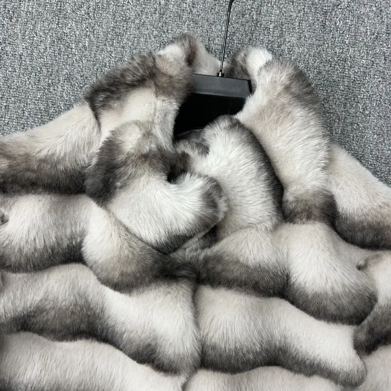 Bequemer, langärmliger Faux-Rex-Kaninchenfellmantel für Damen, 2025, Herbst und Winter, neue kurze Stehkragen-verdickte warme Pelzjacke