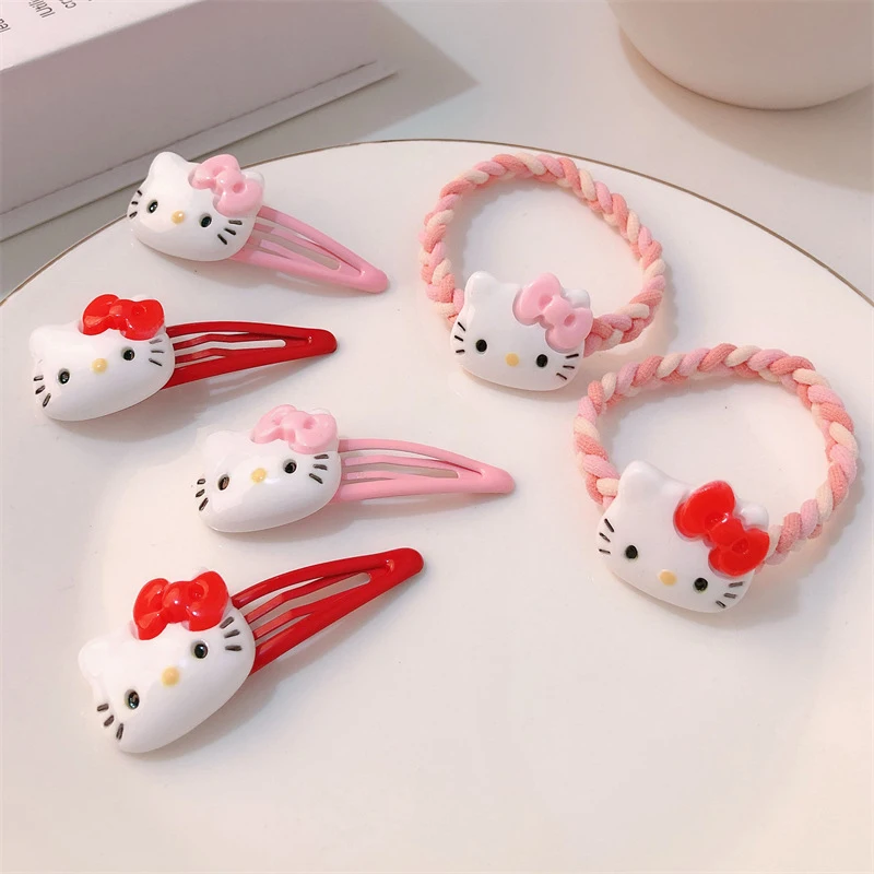 2Pcs Kawaii Cartoon Sweet BB Hair Clip For Women Girls Cute Anime Kt Cat Hair Rope Fashion Hair Accessories Headwear Gifts