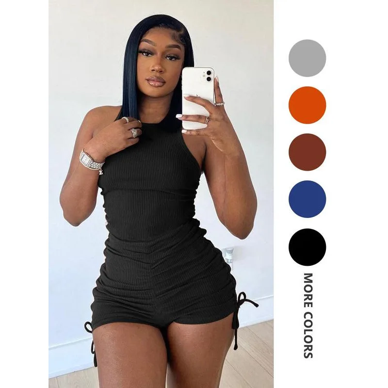 

Casual Ruched Two-Piece Set Women's Summer Fashion Ensemble Drawstring Loose Fit Ensemble Stylish Versatile Ladies' Outfit