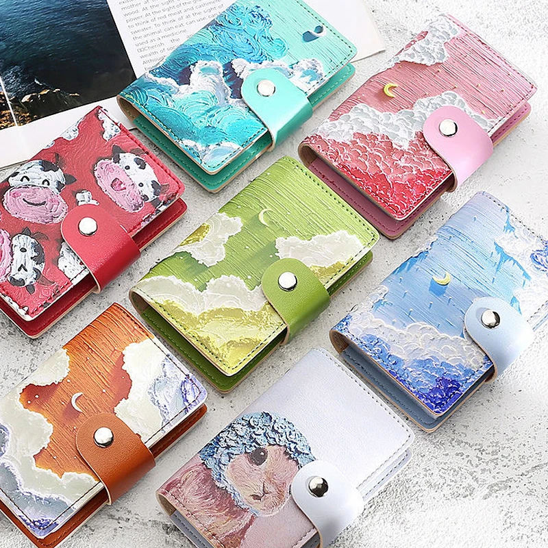 New Exquisite Oil Painting Style 26 Bits Card Case Business Card Holder Men Women Bank Credit Card Bag ID Passport Card Wallets