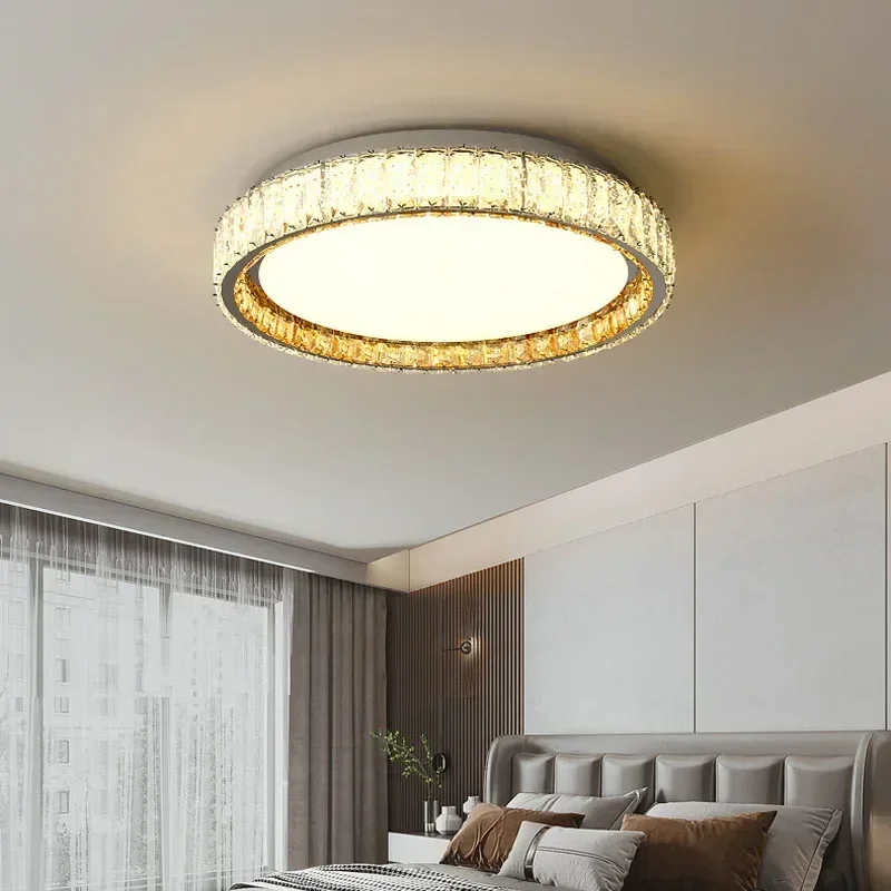 Moderne Gouden Ring Licht Luxe Kristal Plafond Licht Interieur Decoratie Slaapkamer Woonkamer Licht Dimbare Led Verlichtingsarmatuur