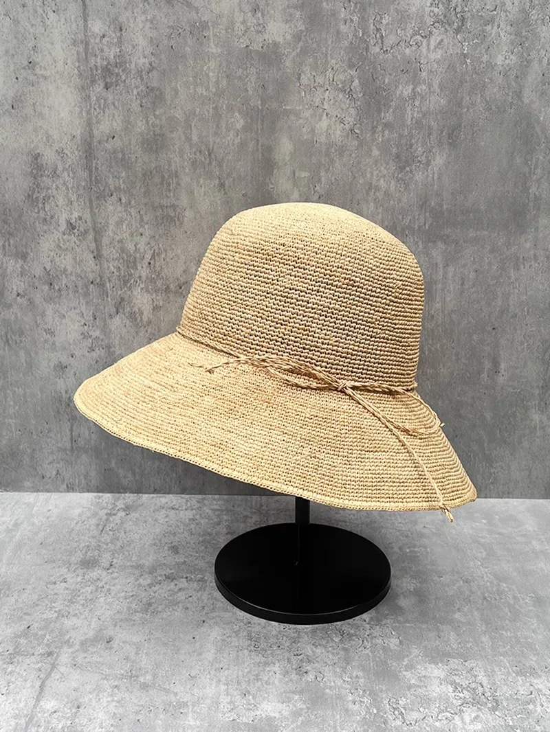 

Handwoven Rfia St Hat Women's Summer Large Brim Hat Beach Travel Hat Foldable Sunade Hat Casual Sle Knot