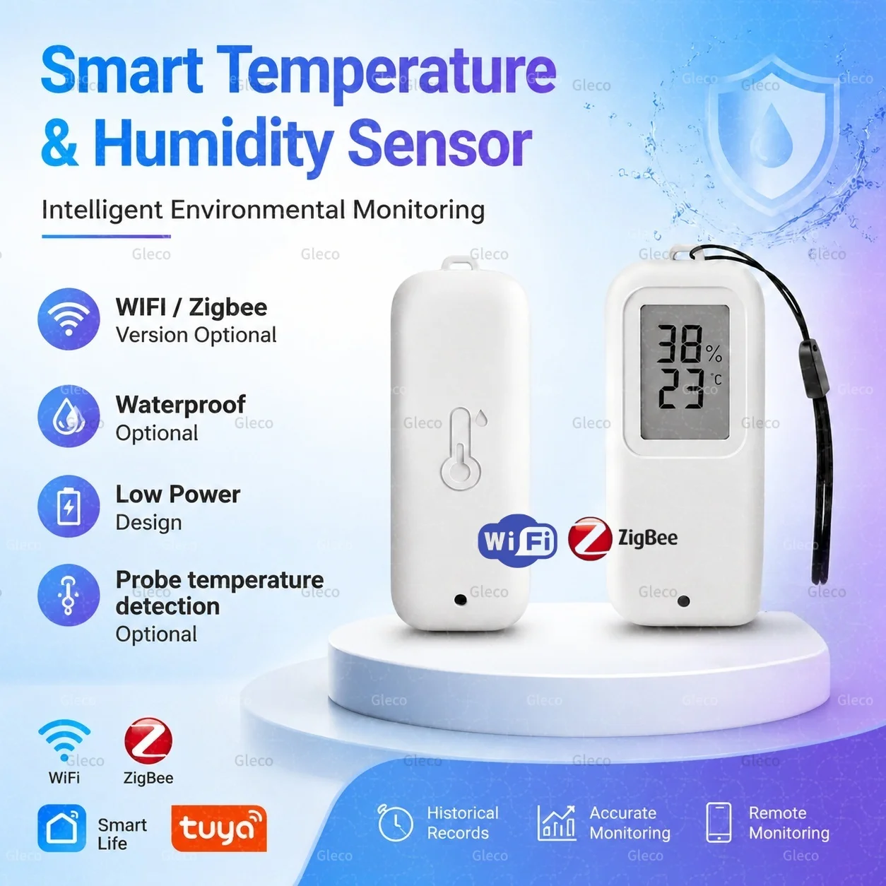 Image of Intelligenter Temperatur- und Feuchtigkeitssensor, WiFi/Zigbee optional, LCD-Display, wasserdichte Sonde, Thermometer-Versionen verfügbar für TUYA Z2M