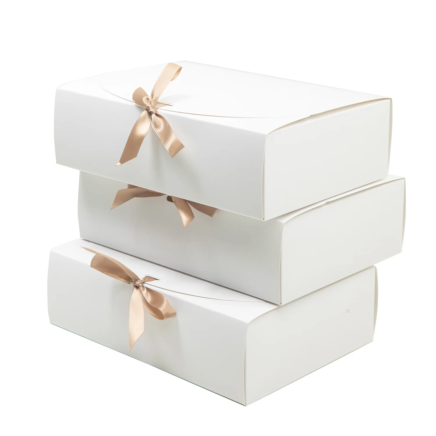 3pcs Large White All-In-One Gift Cardboard Box with Bow Ribbon Perfect for Party Weddings Birthday Holiday Candy Cookie Storage view 5