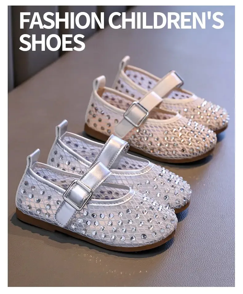 2025 ฤดูร้อนใหม่เด็ก Diamond Hollow Jelly Beach รองเท้าเจ้าหญิงบัลเล่ต์สาวน้อยรองเท้าเดี่ยว SHINY Soft Sole เด็กรองเท้าแตะ