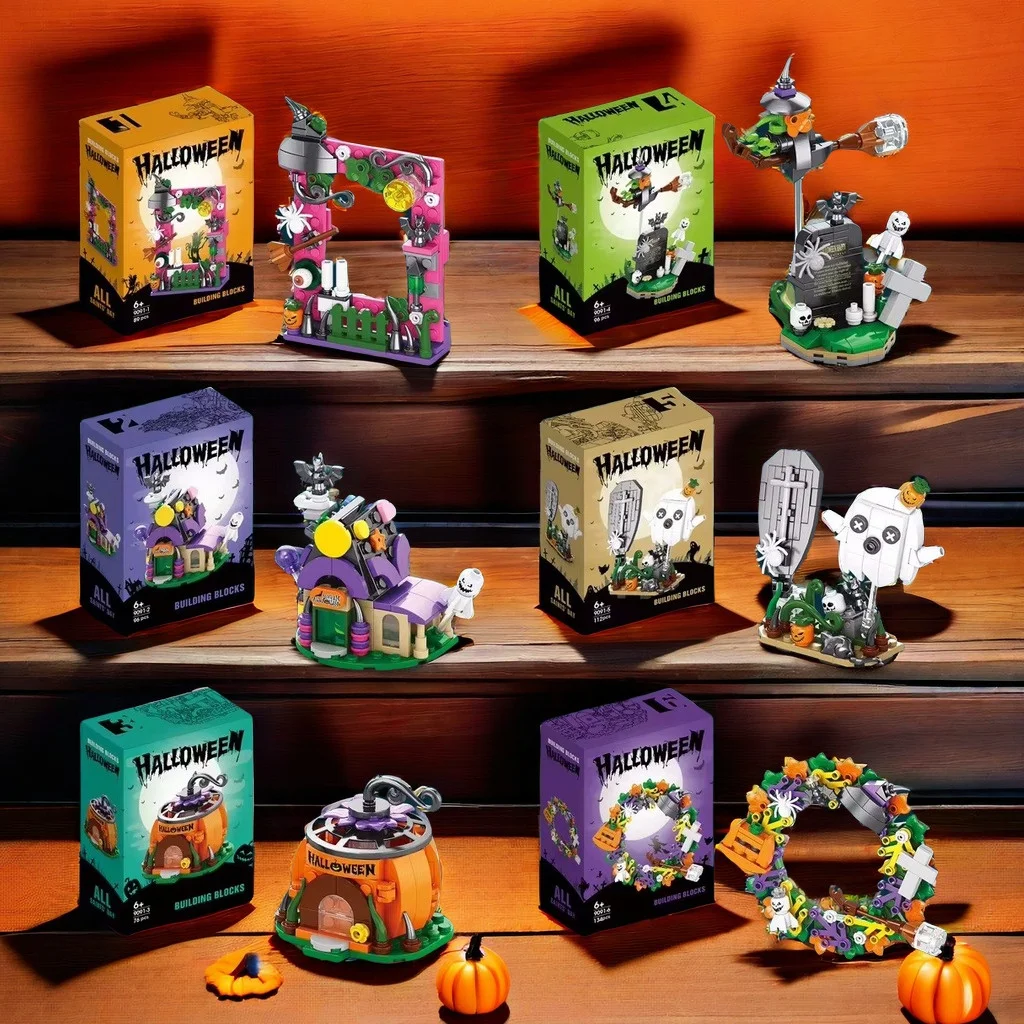 Série Halloween Conjunto de blocos de construção, modelo fantasma, quebra-cabeça infantil, brinquedo casa fantasma