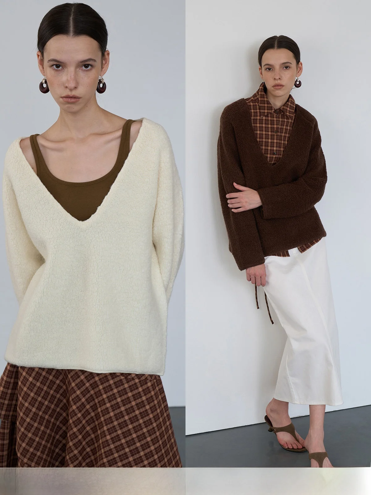 

SOFOON 100% Шерстяной Текстурированный Свитер с V-образным вырезом, Свободный крой, Длинный рукав, Женский свитер, Уютный, Теплый, Однотонный, Зимний топ