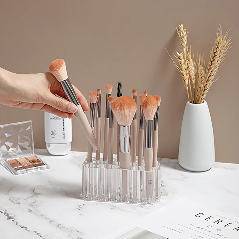Organizador de pinceles para decoración de uñas con 26 agujeros, soporte para delineador de ojos de escritorio, estante de almacenamiento para bolígrafos y cosméticos, soporte para brochas de maquillaje acrílico, estante de muestra