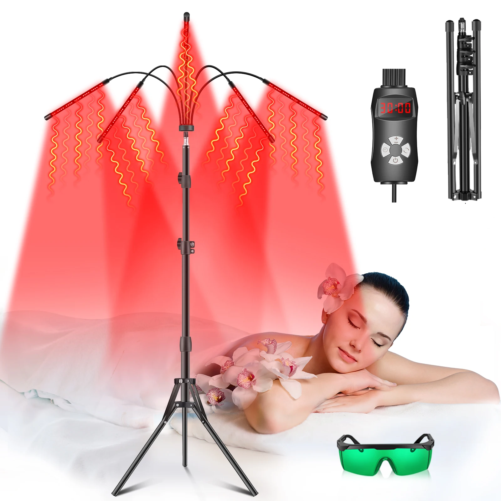 مصباح علاج بالضوء الأحمر 150 مصباح LED 660 نانومتر ضوء أحمر وجهاز علاج بالأشعة تحت الحمراء 850 نانومتر مع حامل تغطية كبيرة لكامل الجسم #1