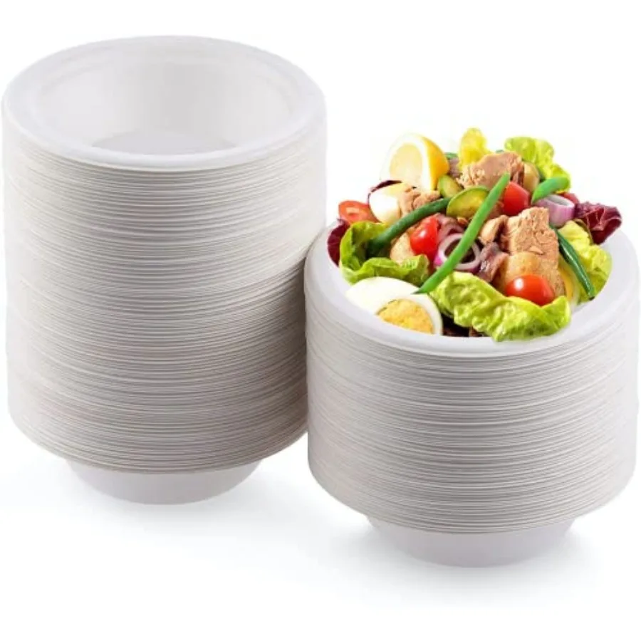 Disposable Bagasse Bowls, 12 Ounce, 50 Count, for Snacks, Salads