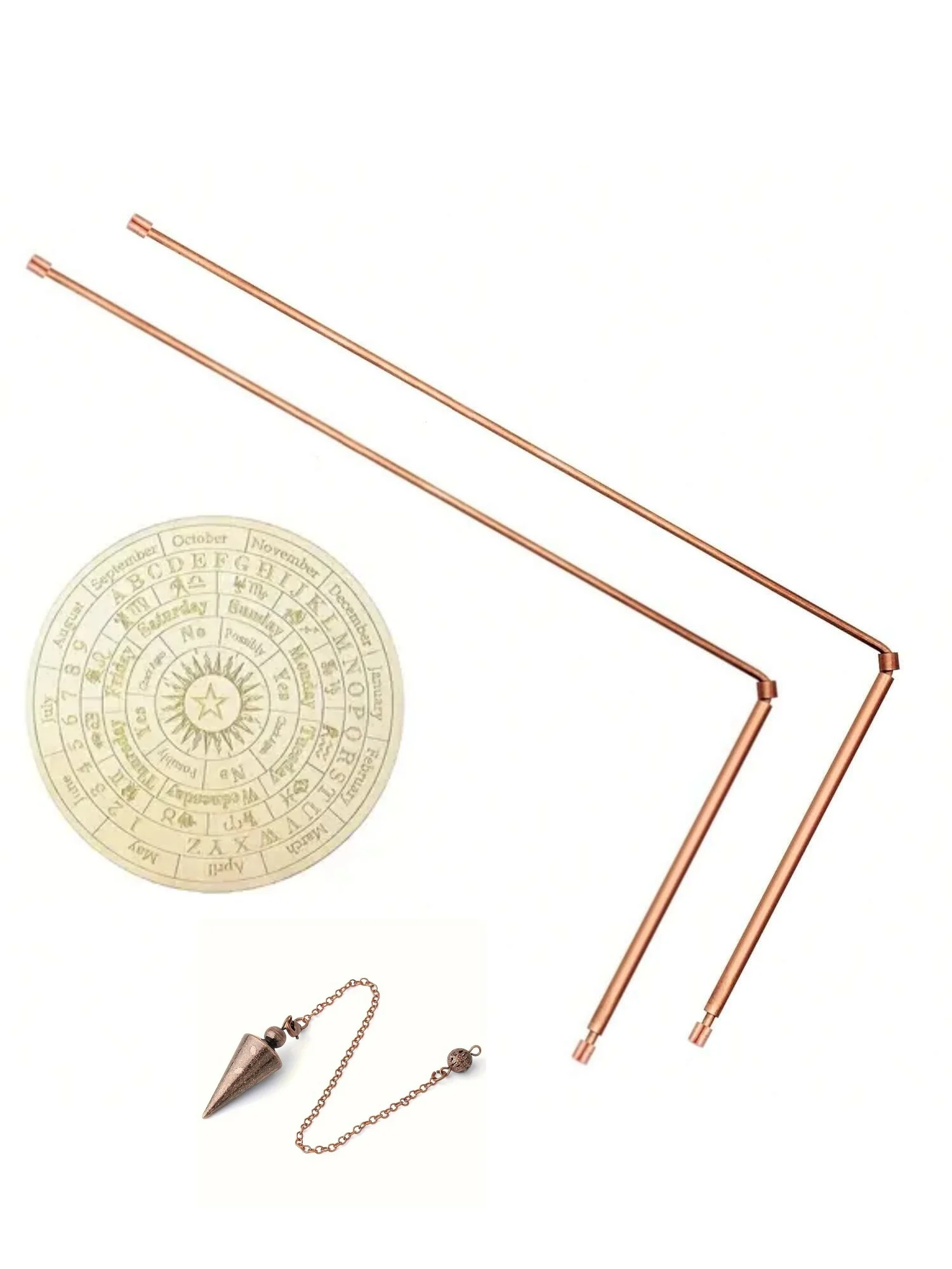 4PCS Copper Dowsing Rods Kit - 99.9% Pure Copper Divining Rods with Pendulum Board Set Exploration Divination Tools